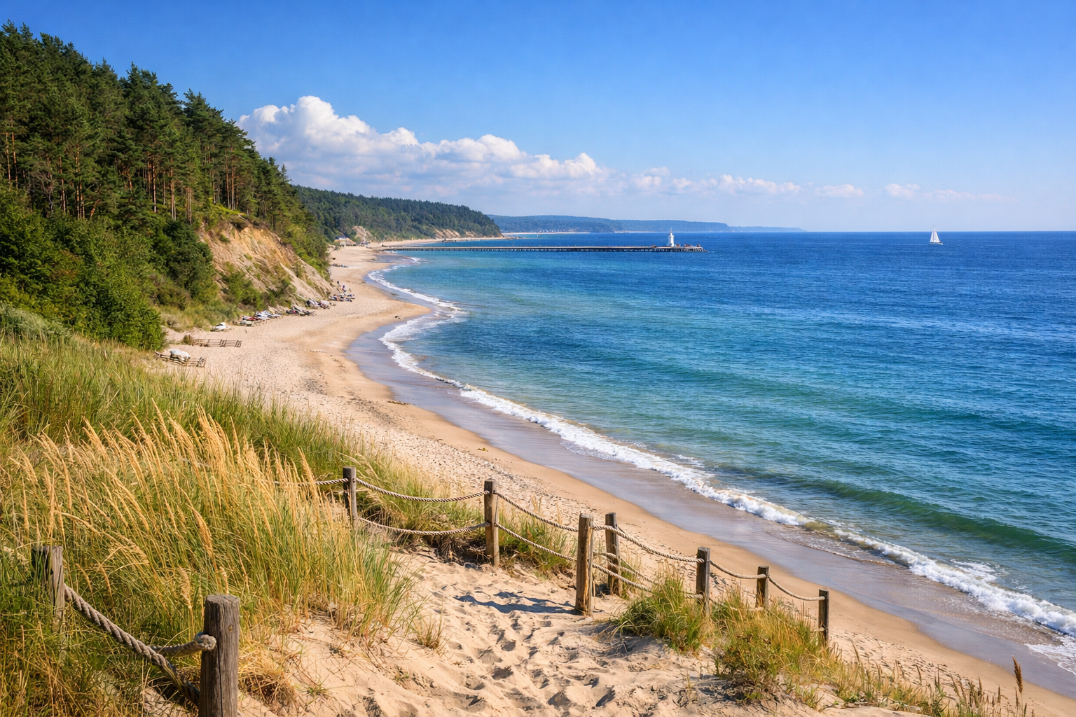Bałtycka plaża z wydmami i sosnowym lasem