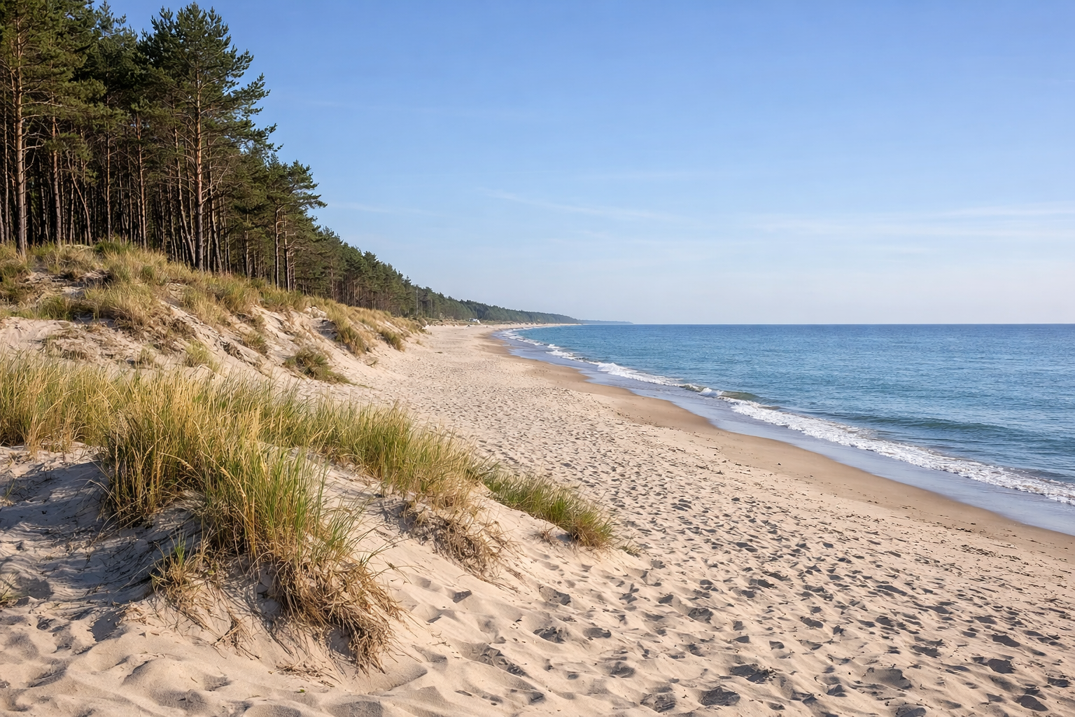 Piaszczysta plaża i wydmy nad Bałtykiem