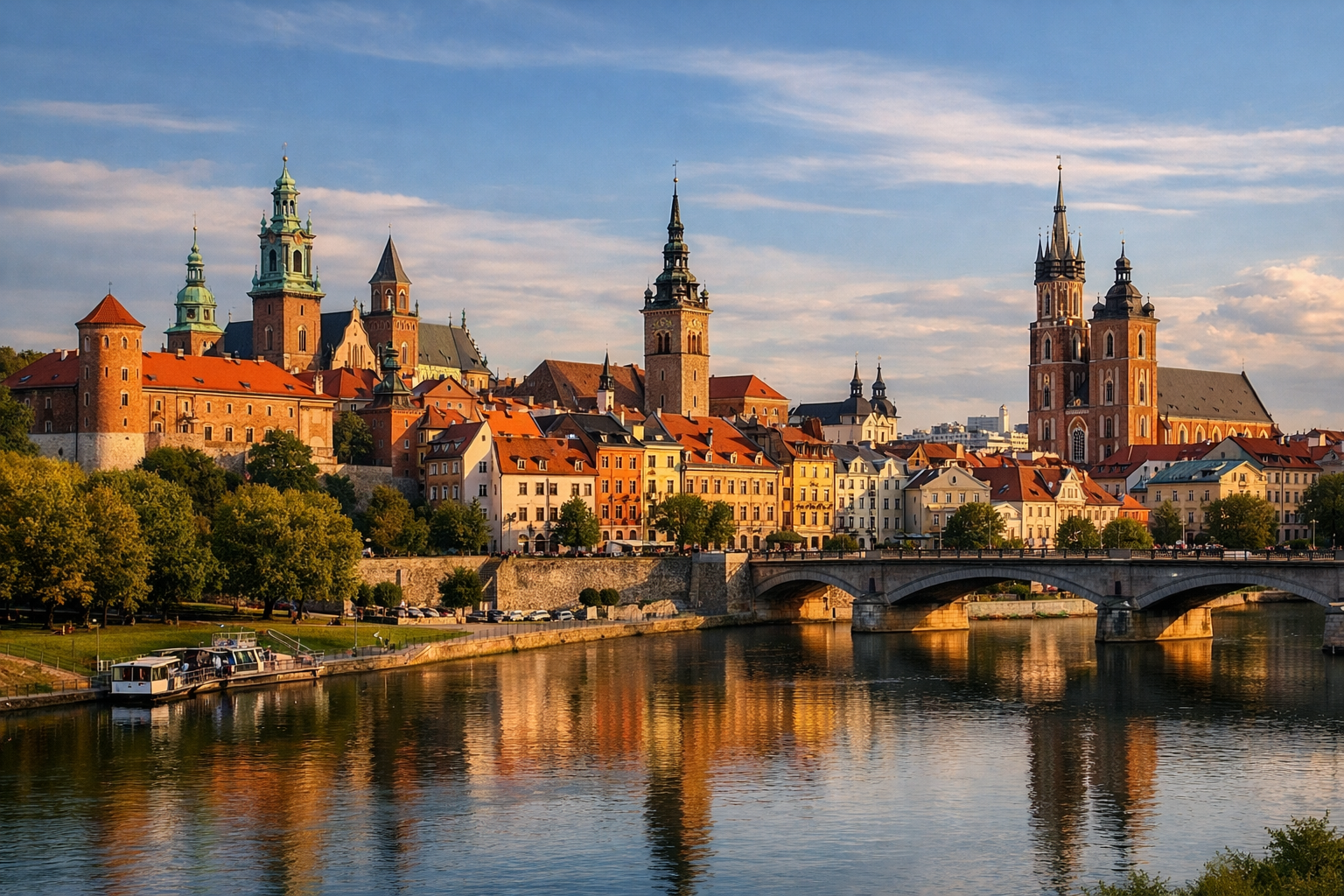 Panorama historycznego polskiego miasta z rynkiem i zabytkową architekturą
